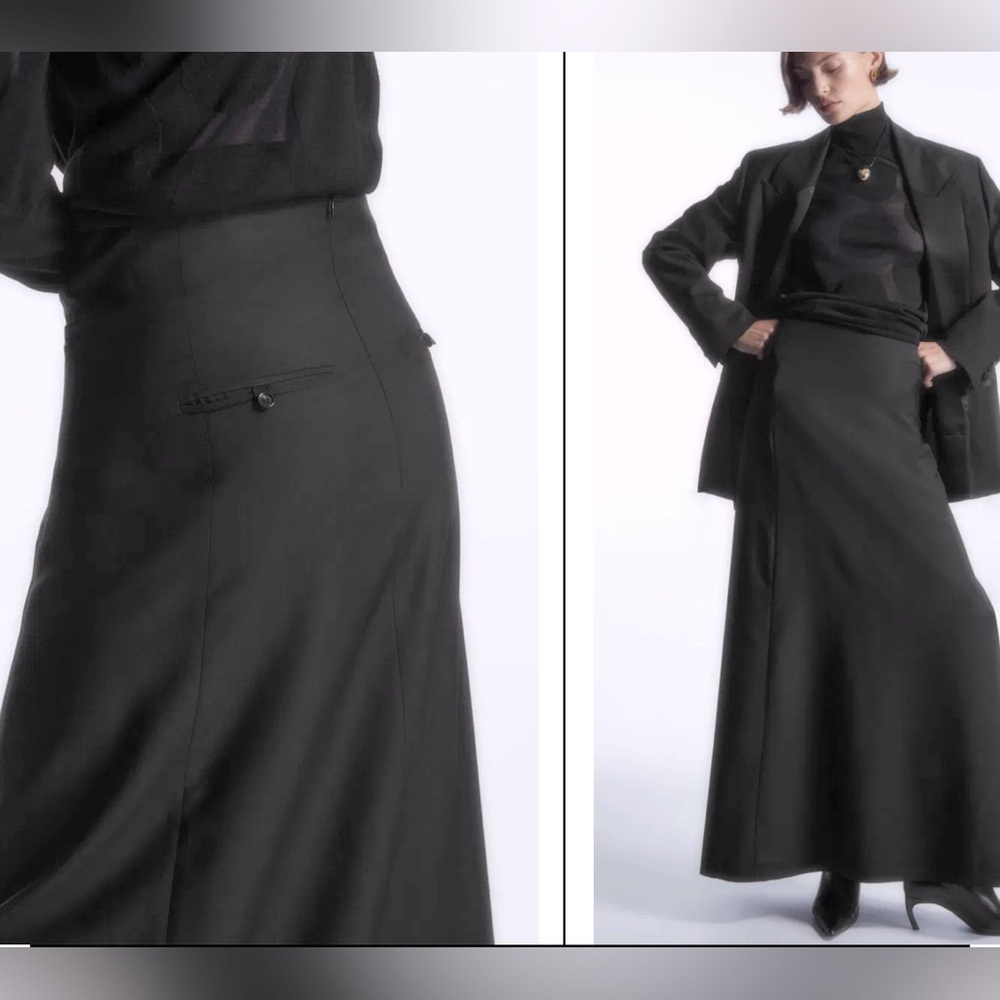 COS 6 Wool High-waisted Black Maxi Skirt Y2K minimalist Normcore quiet luxury